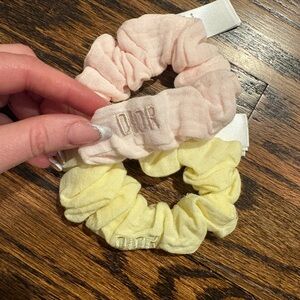 Brand New Dior Beauty Pastel Pink and Yellow Cotton Scrunchies Set of 2